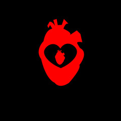 A red heart in a black heart.valentine's day.There is a bright soul inside the heart.Red background