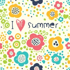 Poster I like summer. Seamless pattern with summer bright flowers and plants. © Elena Melnikova