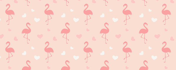Simple pattern with flamingo and hearts for Valentine Day. 