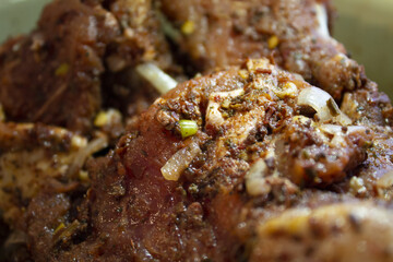 fuzzy unfocused photo of pickled meat