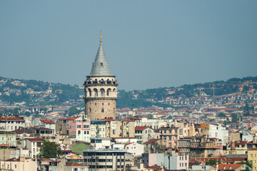 Fototapeta na wymiar Views of facades of houses in istanbul with the Galata Tower as the protagonist