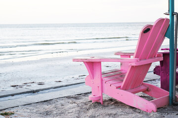 Fototapeta na wymiar Pink Beach Chair, Vacation, View