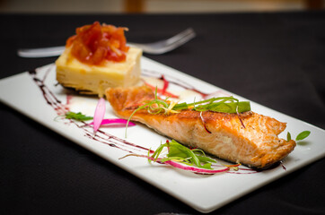 salmon steak with vegetables