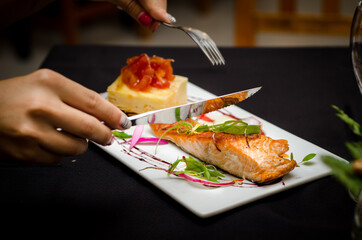 salmon steak on a plate