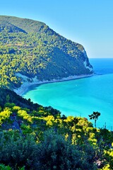 panoramic view from the village of Sirolo of the Conero Riviera in the Marche region, Italy