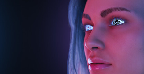 portrait of a 3d girl with digital eyes