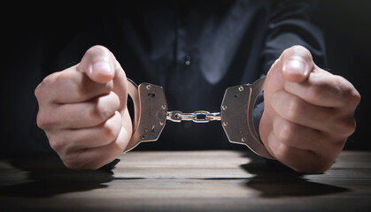 Caucasian man in handcuffs. Arrest