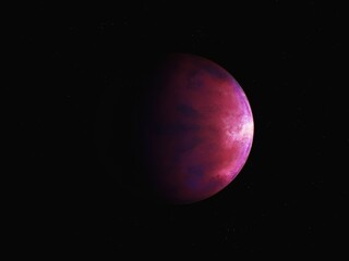 Mysterious planet from outer space in crimson color. Space exploration, science fiction. 