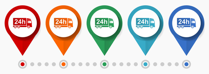 24h delivery concept vector icon set, flat design pointers, infographic template