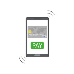Smartphone sign icon with bank card on screen. Vector illustration eps 10.