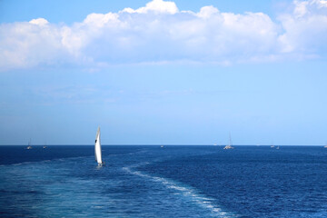 Obraz premium Sailing boat and beautiful Adriatic sea landscape in Croatia.