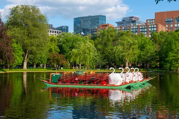 Tableaux ronds sur aluminium brossé Pont Charles Swan Paddle boat at Public Garden in Boston, Massachusetts MA, USA.