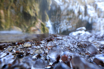 Hinanger Wasserfälle - Eis - Frost - Detail - gefroren - kalt - Allgäu