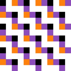 Orange, black, and purple zigzag worm-like Halloween seamless pattern pixel art on the white background. Vector illustration.