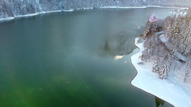Ice winter on the Predil lake. Friuli