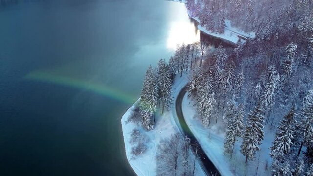 Ice winter on the Predil lake. Friuli