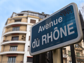 Fototapeta na wymiar Avenue du Rhone - The Rhone avenue - in the town of Annecy, south-eastern France