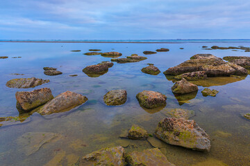 Coast of the Caspian Sea at sunrise