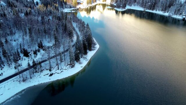 Ice winter on the Predil lake. Friuli