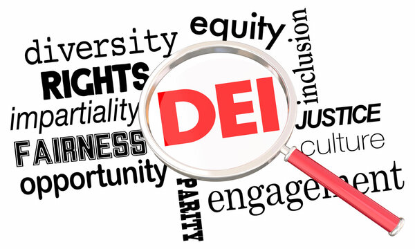 DEI Diversity Equity Inclusion Magnifying Glass Diverse Inclusive Search 3d Illustration