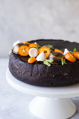 fresh chocolate  Cake and Tasty pastry. slice of cake. Wedding dessert. Birthday party cake. Delicious dessert.