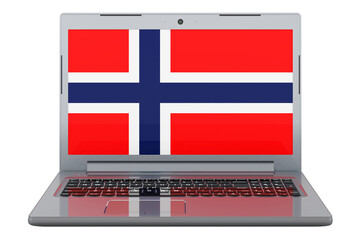 Norwegian flag on laptop screen. 3D illustration