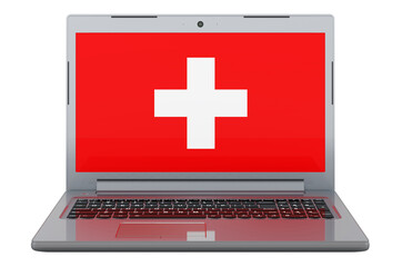Fototapeta premium Swiss flag on laptop screen. 3D illustration