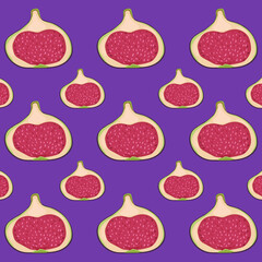 Figs on purple background. Fig pattern. Figs are drawn for the pattern. Pattern for fabrics, wallpapers, labels.