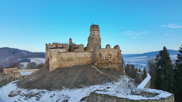 Aerial view of castle in Zborov village in Slovakia
