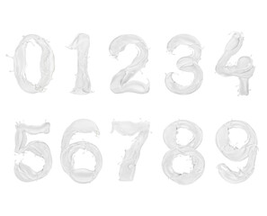 Numbers made of milk splashes isolated on a white background