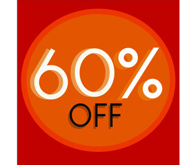 60 percent discount. Golden floating balloon, white letters and red background. For promotions and offers.