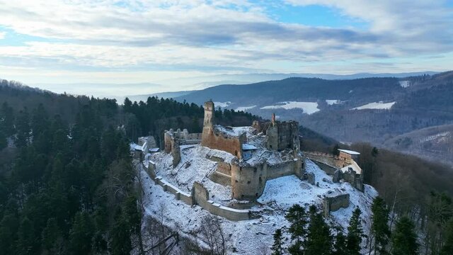 Aerial view of castle in Zborov village in Slovakia