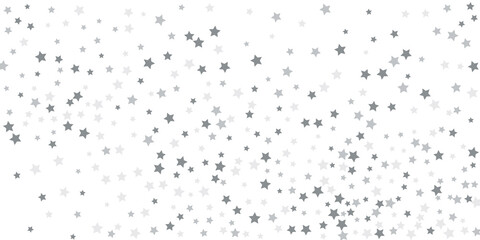 Silver star confetti. Falling stars on a white background. Illustration of flying shining stars. Decorative element. Suitable for your design, postcards, invitations, gift, vip.