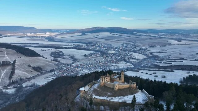 Aerial view of castle in Zborov village in Slovakia