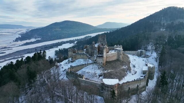 Aerial view of castle in Zborov village in Slovakia