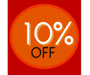 10 percent discount. Golden floating balloon, white letters and red background. For promotions and offers.
