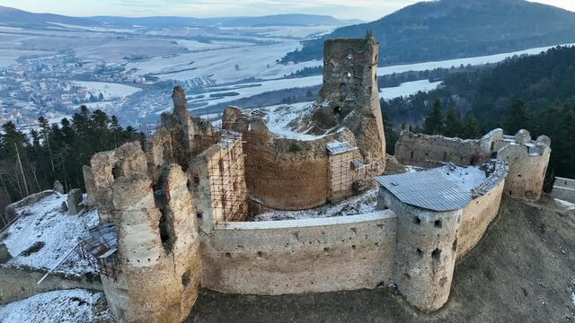Aerial view of castle in Zborov village in Slovakia