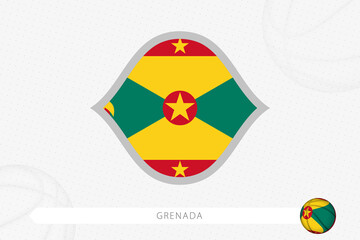 Grenada flag for basketball competition on gray basketball background.