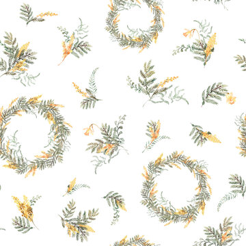 Spring bouquets seamless pattern for fabric  Watercolor yellow flowers clipart, seamless digital paper, Easter clipart scrapbook paper with mimosa and daffodils 
