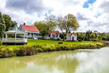 Obraz premium Historic village on the Waikato River. Waiaku, Auckland, New Zealand