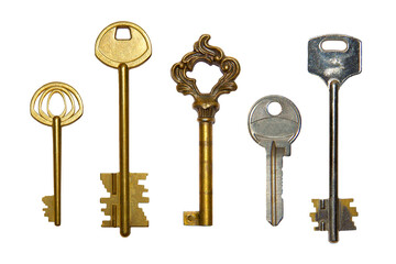 Different keys isolated on white background.