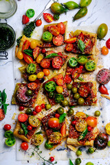 Cheese tomato and pesto  tart.style rustic.