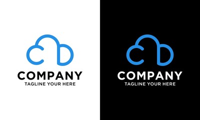 letter cd and cloud logo design vector template. on a black and white background.