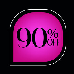 90 percent off. pink  banner with balloon. Floating for promotions and offers 