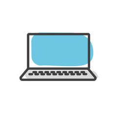 Laptop linear icon. Empty or blank screen. Computer icon isolated. Equipment for office. Vector illustration. Front view.	