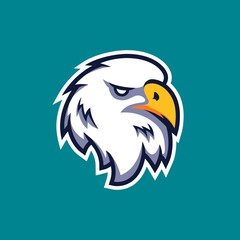 Eagle Head logo isolated on blue background.American eagle with stern gaze
