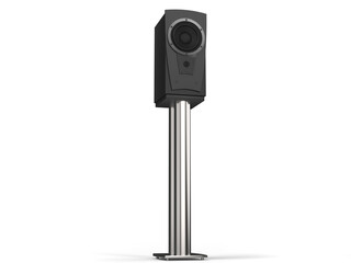 Black music loudspeaker on tall chrome stand