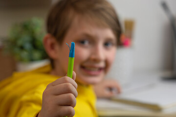 
the pen of a schoolboy who chewed on it because of stress at school. on the handle there are...