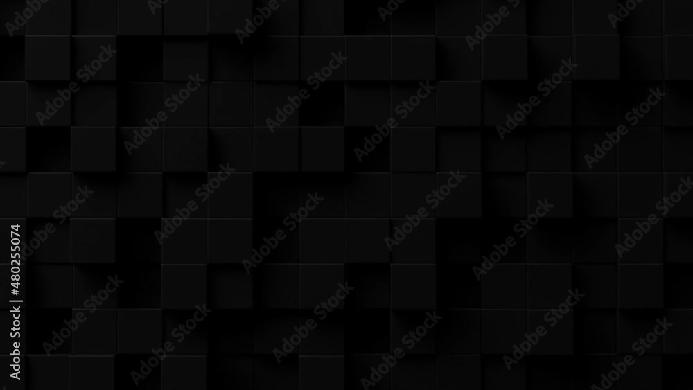 Poster slow moving random shifted black cubes geometrical pattern background with soft shadows, minimal bac