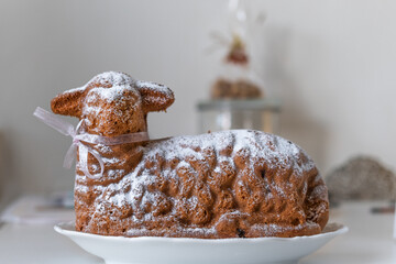 Easter (or Christmas) lamb cake, sprinkled with powdered sugar.